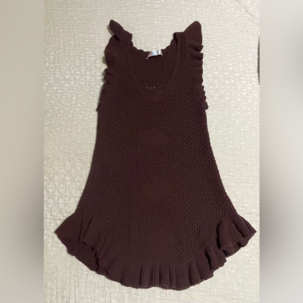 FP Beach Brown Plum Crochet knit swim coverup dress Rum Raisin